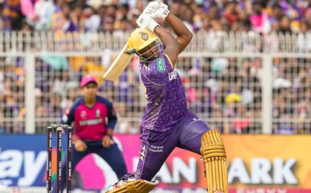 KKR VS RR: 6,6,6,6,6,6 आंद्रे रसेल ने राजस्थान के गेंदबाजों को जमकर पीटा, छह छक्कों से जड़ा तूफानी अर्धशतक