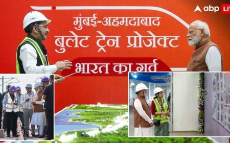 PM मोदी ने निर्माणाधीन बुलेट ट्रेन के स्टेशन का किया दौरा, कर्मचारियों से बोले- देश को नया देने की भावना से करें काम