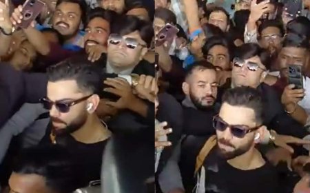 Watch: एयरपोर्ट पर विराट कोहली को भीड़ ने घेरा, भारी सुरक्षा के बीच जैसे-तैसे निकले; वीडियो वायरल