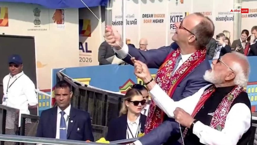 अहमदाबाद पहुंचे जर्मन चांसलर मर्ज, साबरमती आश्रम के पास पीएम मोदी संग उड़ाई पतंग