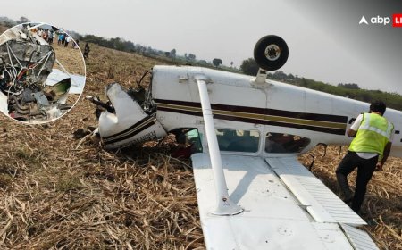 आसमान में उड़ रहे ट्रेनिंग विमान में आई तकनीकी खराबी, खेत में हुई क्रैश लैंडिंग, 2 हिस्सों में बंटा प्लेन