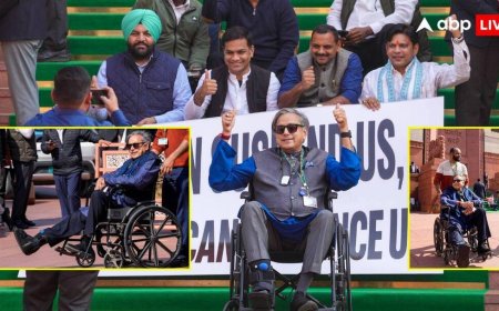 व्हीलचेयर पर क्यों नजर आए कांग्रेस सांसद शशि थरूर? निलंबित सांसदों के प्रदर्शन में भी हुए शामिल