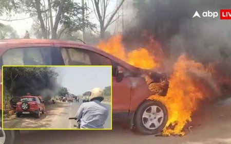 तेलंगाना के संगारेड्डी NH65 पर चलती कार में लगी भीषण आग, ड्राइवर की सूझबूझ से बड़ा हादसा टला