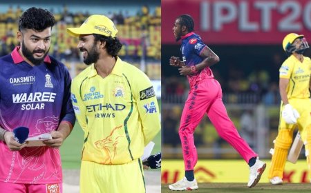 RR vs CSK 1st Innings Highlights: गुवाहाटी में औंधे मुंह गिरी चेन्नई सुपर किंग्स, गायकवाड़-सैमसन-सरफराज-दुबे सब फ्लॉप; 127 पर ढेर