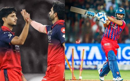 RCB vs LSG 1st Innings Highlights: चिन्नास्वामी के बैटिंग विकेट पर लखनऊ के बल्लेबाजों का सरेंडर, 146 पर ढेर; रसिख सलाम का स्पेशल 'चौका'