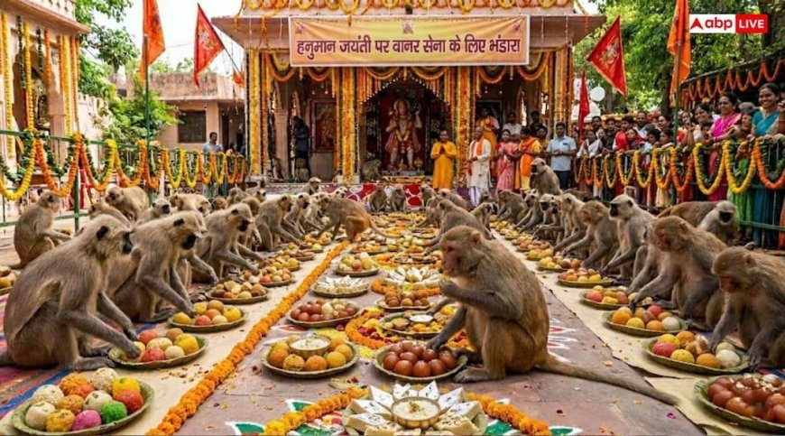 हनुमान जयंती पर अनोखा भंडार, वानर सेना ने पेट भरकर खाई मिठाईयां, Video Viral